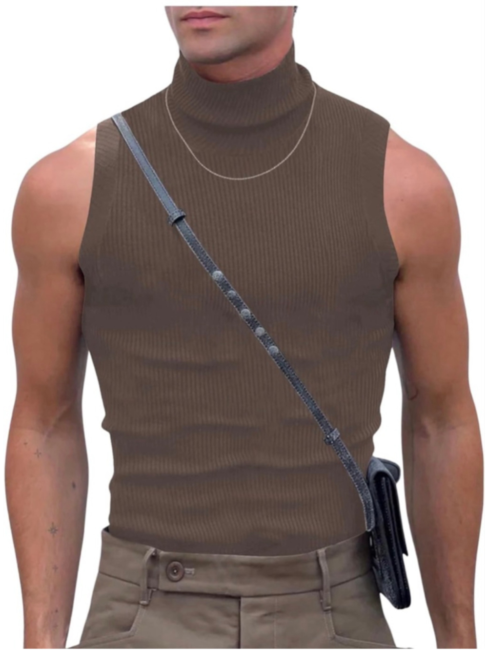 NEW Men's RoseSeek Ribbed Turtleneck Tank Top XL